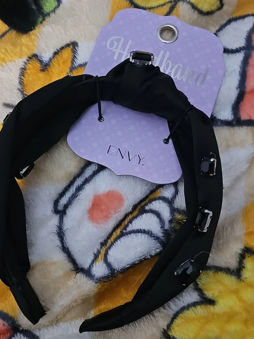 envy Black Knotted Headband with Black Faceted Jewels